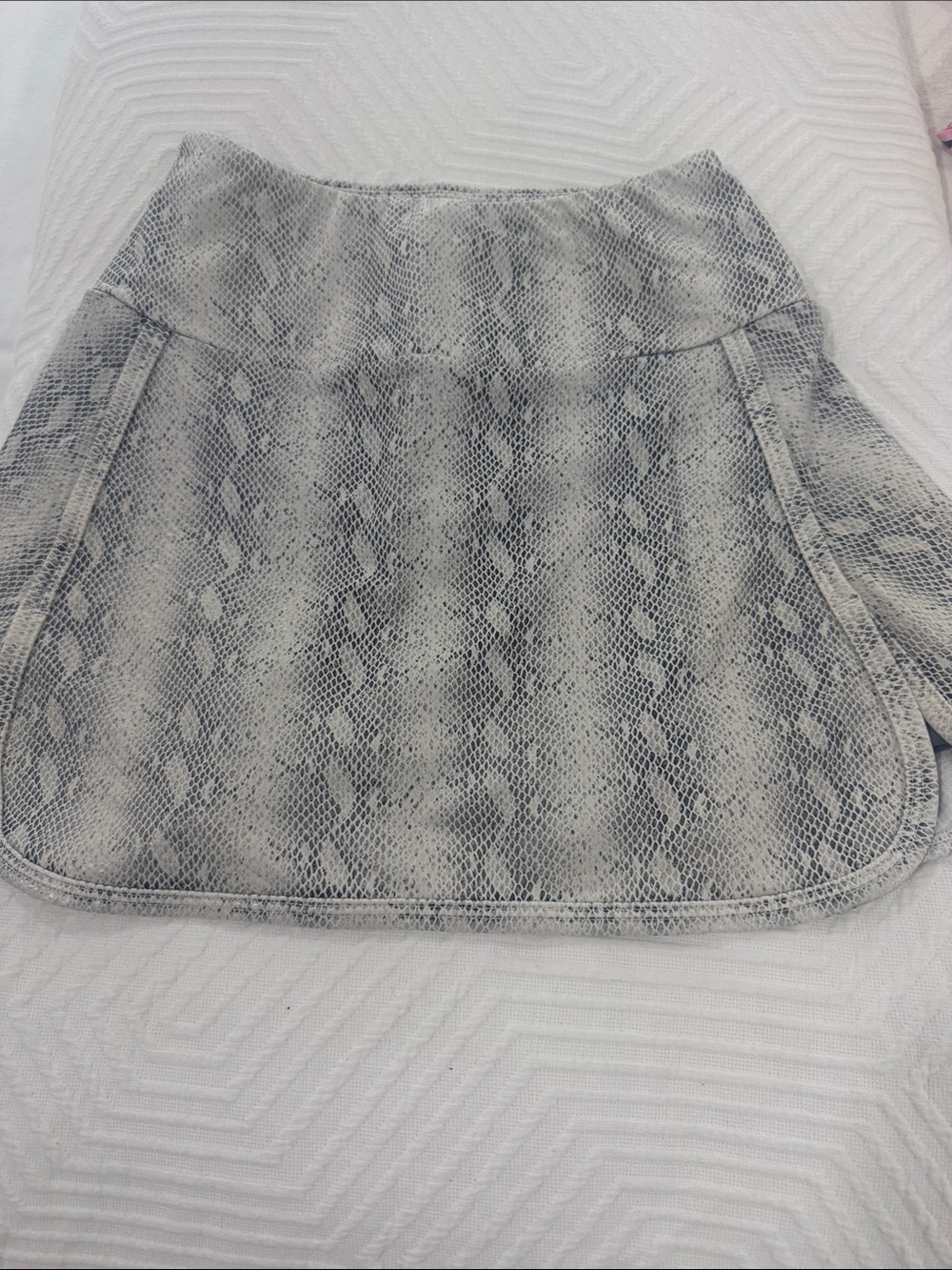 Snake-Print A-Line Skirt in Light Gray